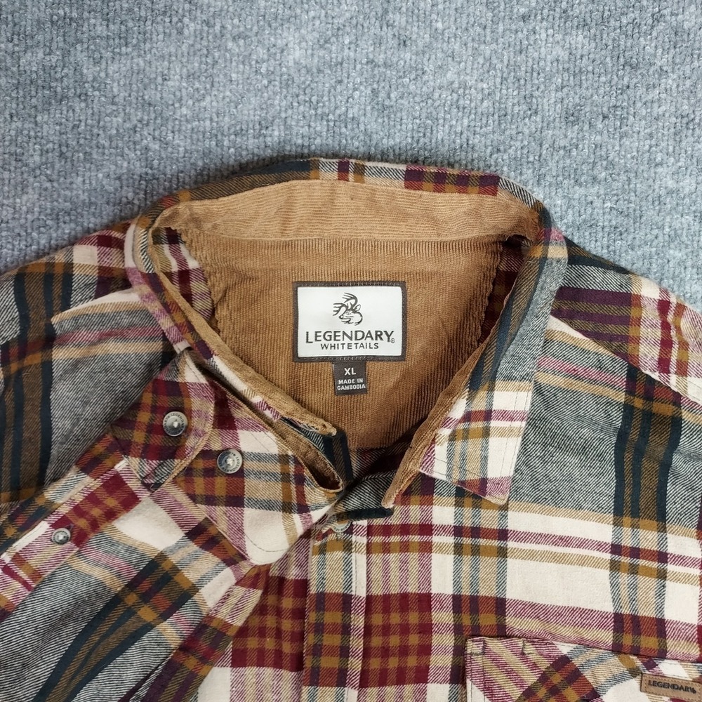 Legendary Whitetails Flannel Plaid Long Sleeve Shirt Beige Red Mens Size XL